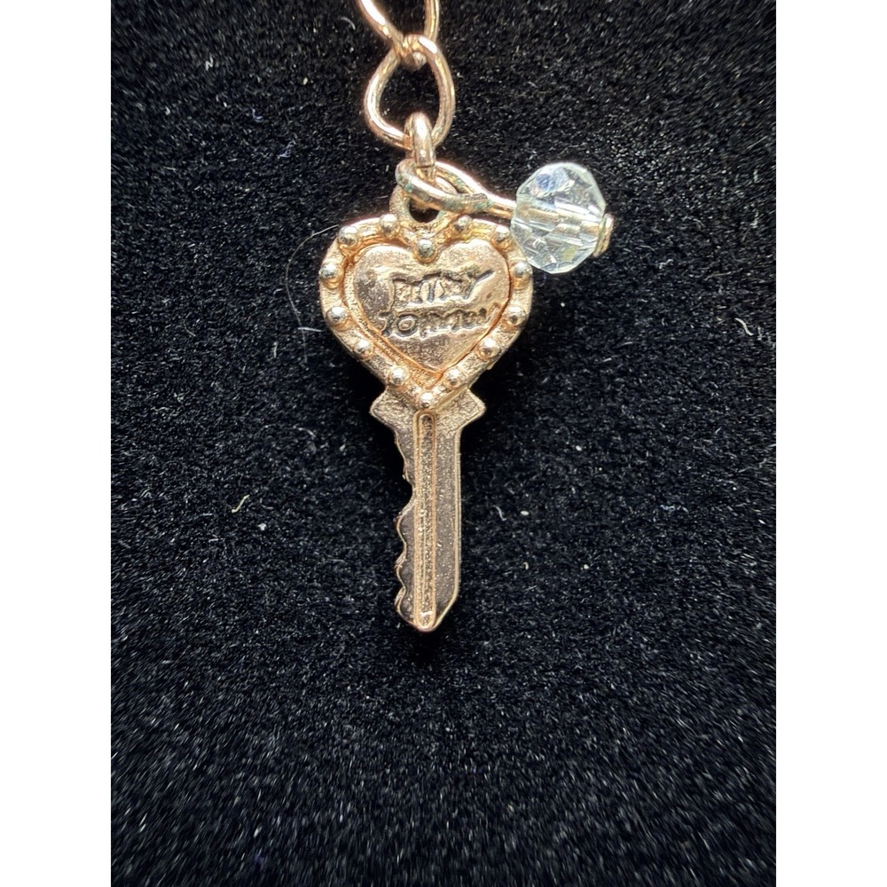 Betsey Johnson Clear Crystal Rose Gold Tone Baguette Pendant Necklace Signed - Picture 2 of 7